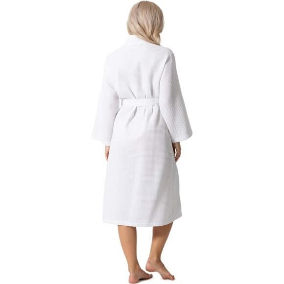 Waffle knit kimono bath robe for women lightweight soft quick dry spa cover - Picture 6 of 8